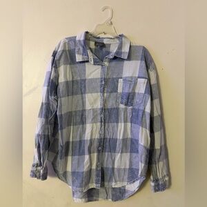Blue Checkered woman's  button up Shirt